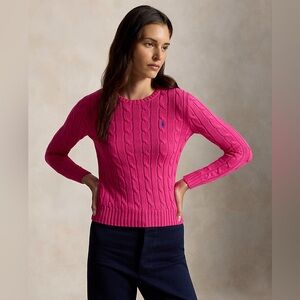 Ralph Lauren Hot Pink Cable-Knit Crewneck Sweater size S